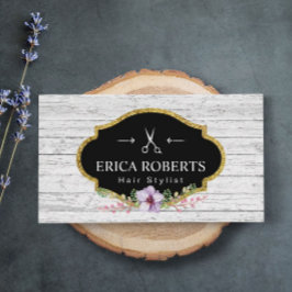 Carte De Visite Liste de cheveux Vintage Floral Rustique Bois