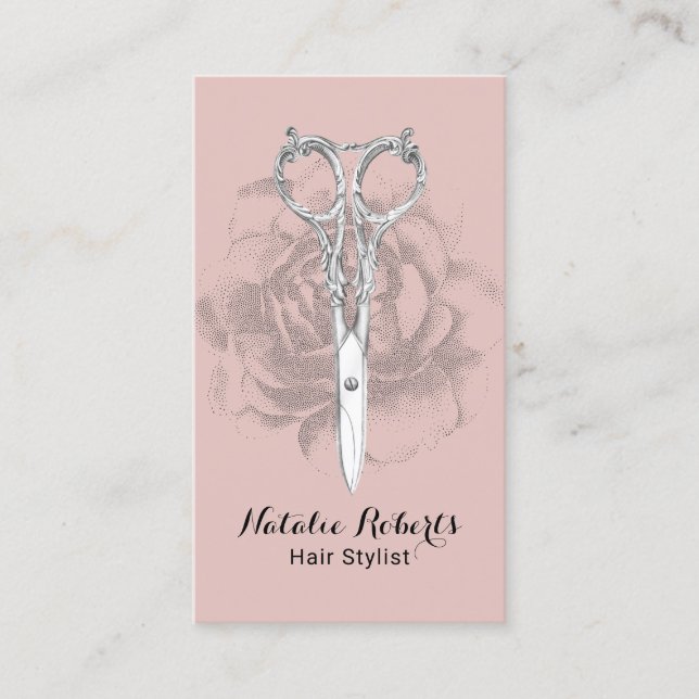 Carte De Visite Liste Vintage des ciseaux et des cheveux de fleurs (Devant)