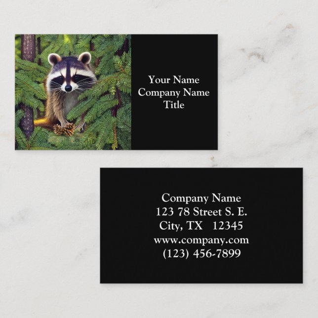 Carte De Visite Little Woodland Wilderness Raccoon (Devant / Derrière)