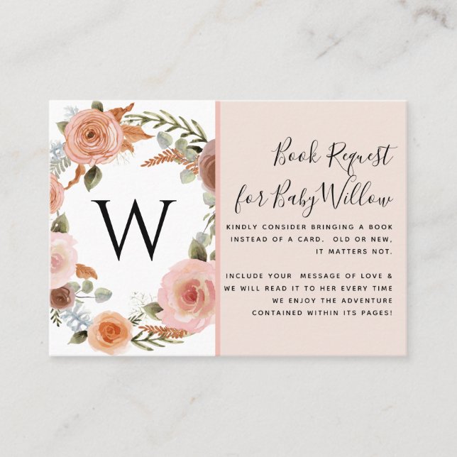 Carte De Visite Livres de Baby shower Floral Peach Push (Devant)
