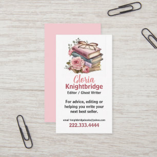 Carte De Visite Livres empilés avec fleurs