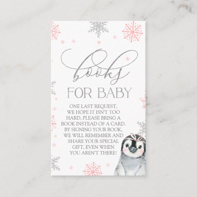 Carte De Visite Livres En Argent Pour Baby shower Pingouin Bébé In (Devant)