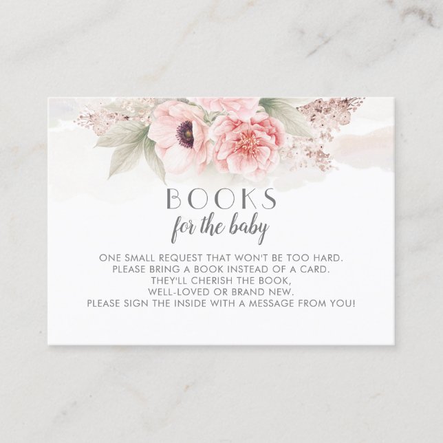 Carte De Visite Livres Fleurs Roses Pour La Demande Bébé (Devant)