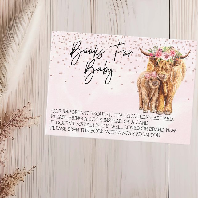 Carte De Visite Livres pour Baby shower Highland Cow Pink Calf (Créateur téléchargé)