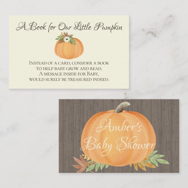 Carte De Visite Livres Pour Bébé Citrouille Baby shower Automne (Devant / Derrière)