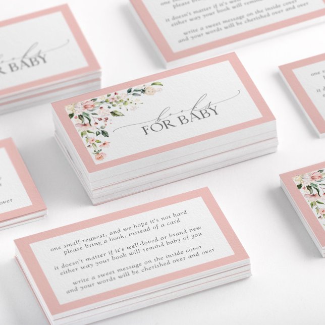 Carte De Visite Livres pour bébé rose Baby shower floral Boîtier (Créateur téléchargé)