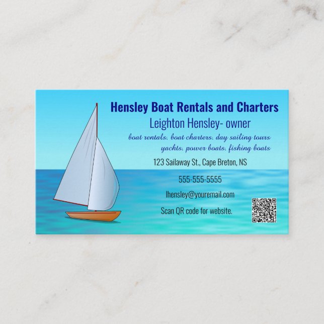 Carte De Visite Location de bateaux et chartes modifiables (Devant)