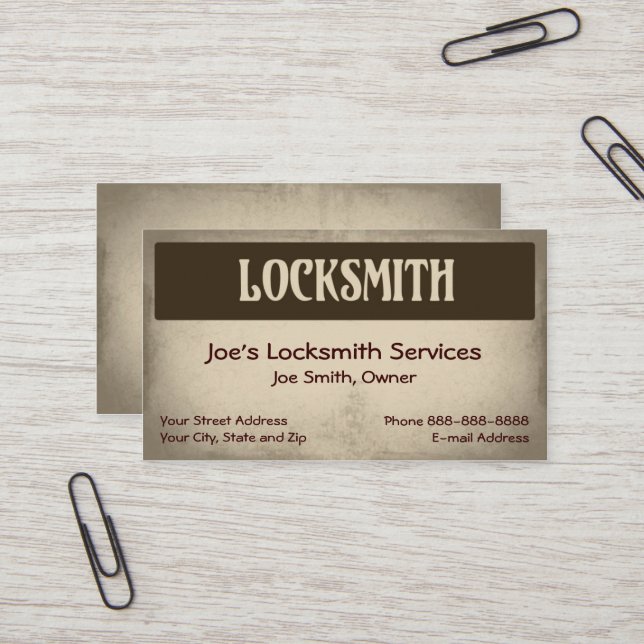 Carte de visite Locksmith (Devant/Arrière en situation)