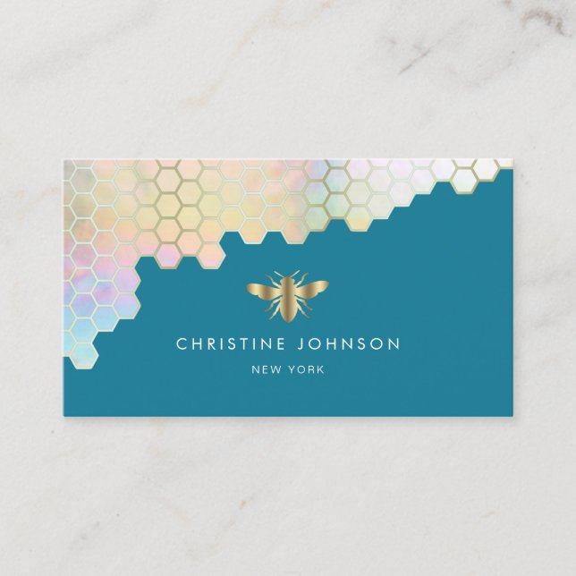 Carte De Visite logo abeille sur arrière - plan bleu mosaïque (Devant)