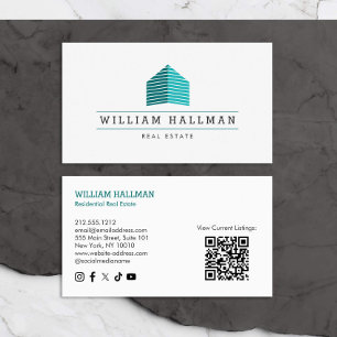 Carte De Visite Logo Abstrait Logo Turquoise/blanc QR