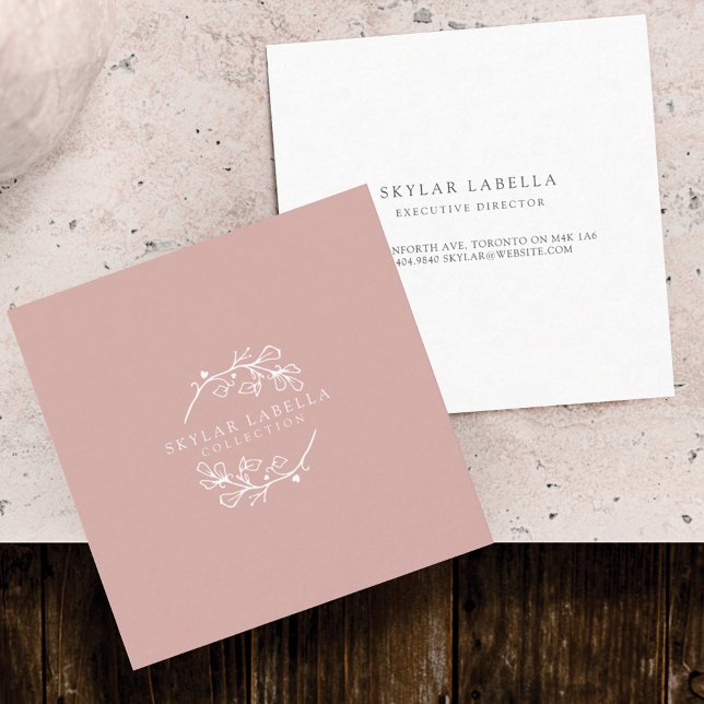 Carte De Visite Logo Art moderne Floral Botanic Line Logo Wreath (Créateur téléchargé)