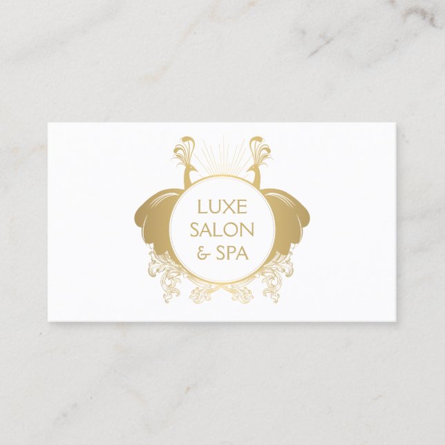 Carte De Visite Logo Art Nouveau Peacocks Or/Blanc (Devant)