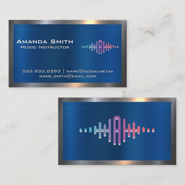 Carte De Visite Logo Audio Sound Wave | Métallique (Devant / Derrière)