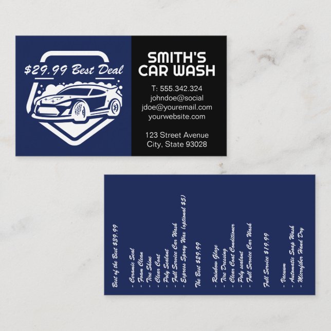 Carte De Visite Logo Auto Car Wash (Devant / Derrière)