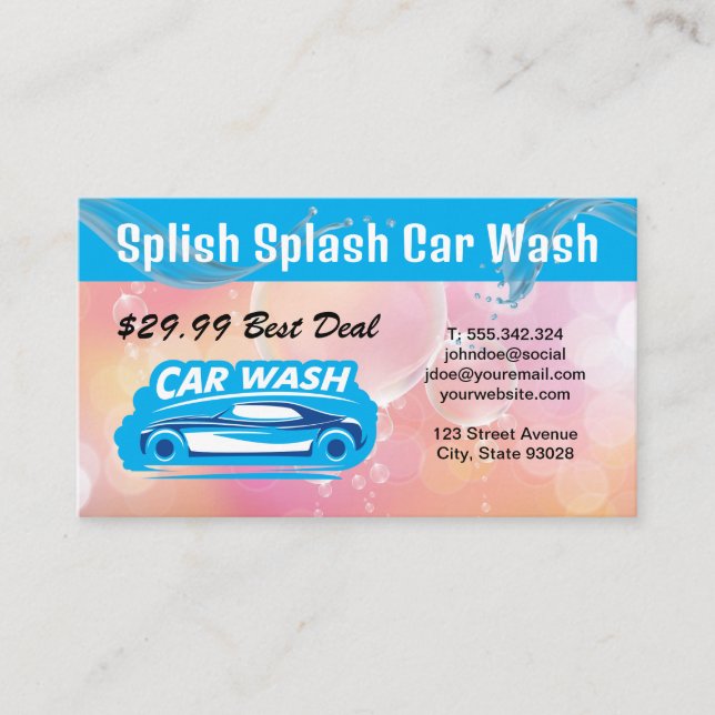 Carte De Visite Logo Auto Car Wash | Eau de débordement (Devant)