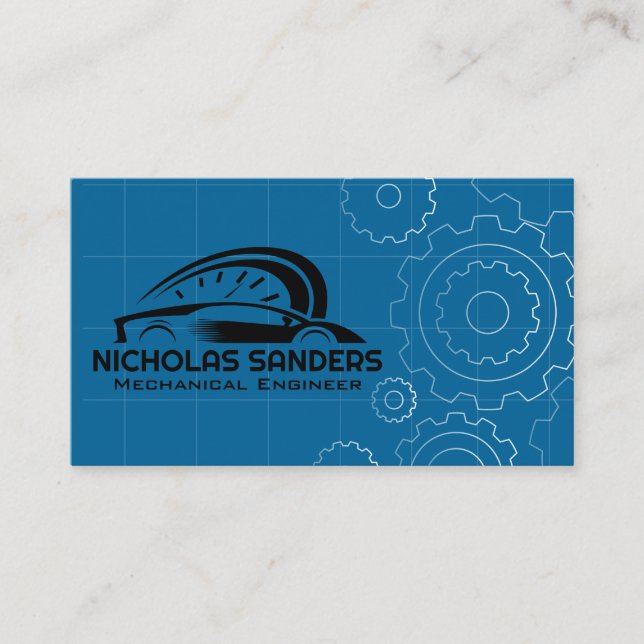Carte De Visite Logo Auto Voiture Sport | Imprimantes en bleu méca (Devant)