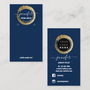 Carte De Visite Logo Bijoux personnalisés Médias sociaux Blue Na