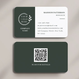 Carte De Visite Logo blanc foncé QR Code minimaliste moderne