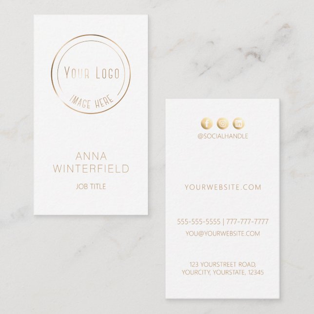 Carte De Visite Logo blanc or élégant médias sociaux modernes (Devant / Derrière)