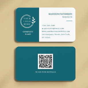 Carte De Visite Logo blanc turquoise QR Code minimaliste moderne