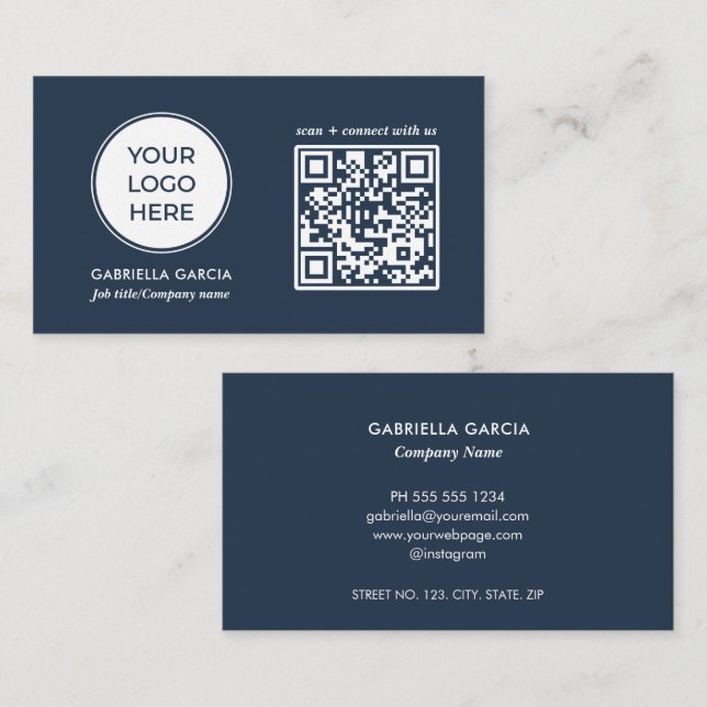 Carte de visite logo bleu Code QR (Devant / Derrière)