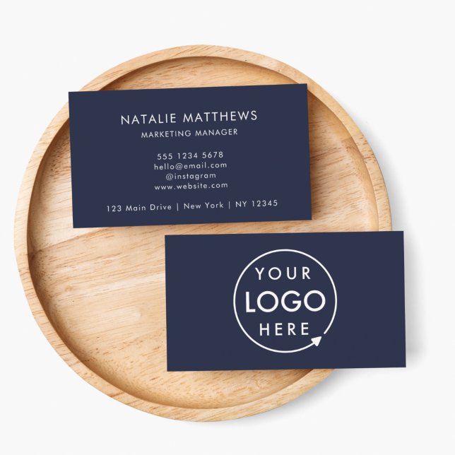 Carte De Visite Logo bleu marine | Entreprise professionnelle mini (Create a professional look with this horizontal navy blue business card design with your logo.)