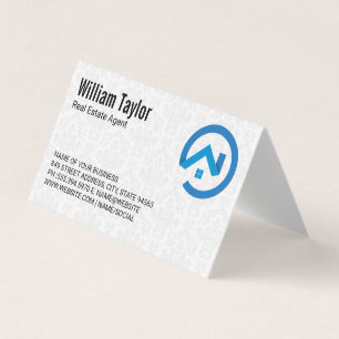 Carte De Visite Logo bleu moderne de l'immobilier   Modèle Damask