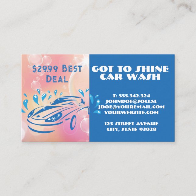 Carte De Visite Logo Blue Car Wash | Droplets d'eau (Devant)