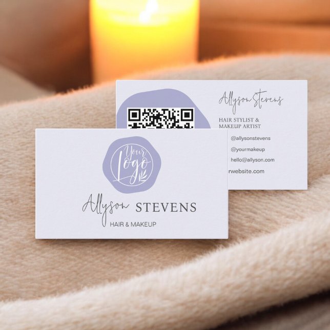 Carte De Visite Logo boho lavender coiffure code qr (Logo boho lavender hair makeup qr code business card)