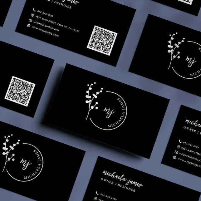 Carte De Visite Logo botanique moderne élégant code QR script (Créateur téléchargé)