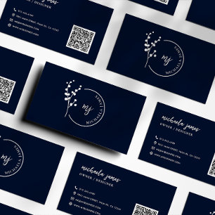 Carte De Visite Logo botanique moderne élégant Script Code QR