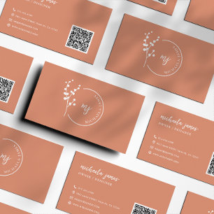 Carte De Visite Logo botanique moderne élégant Script Code QR