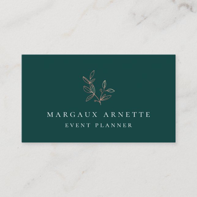 Carte De Visite Logo botanique Teal d'or rose élégant (Devant)