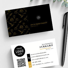 Carte De Visite Logo Boulangerie en or noir Code QR