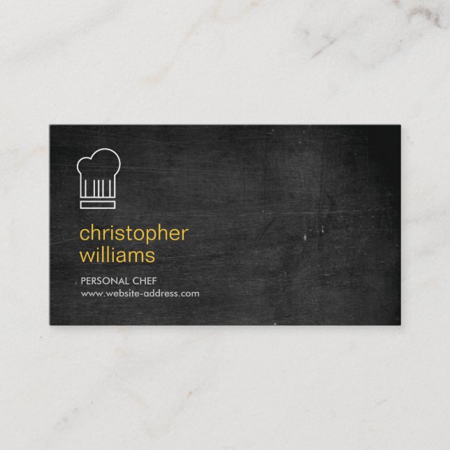CARTE DE VISITE LOGO CASQUETTE EN CHEF MODERNE SUR BOIS NOIR (Devant)