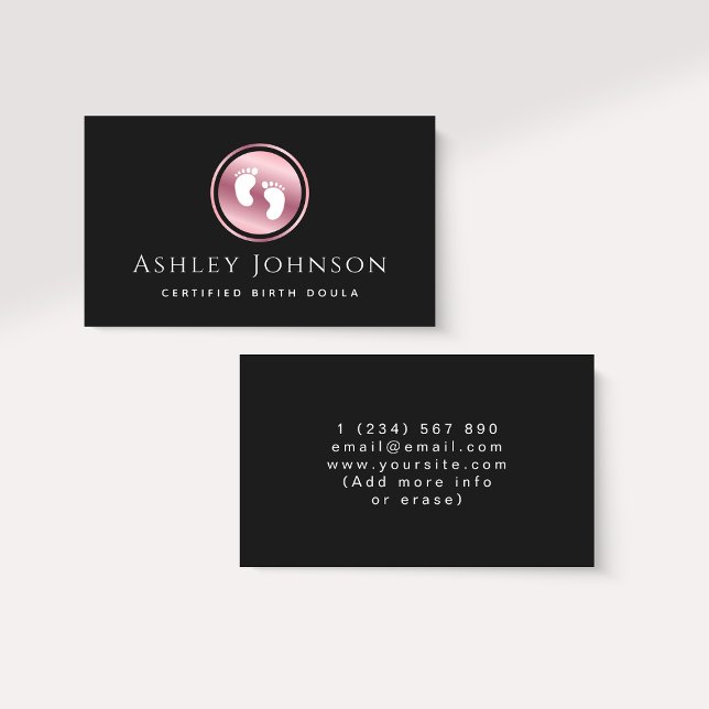 Carte De Visite Logo Certifié pour bébé Doula Rose Gold Pieds (Créateur téléchargé)