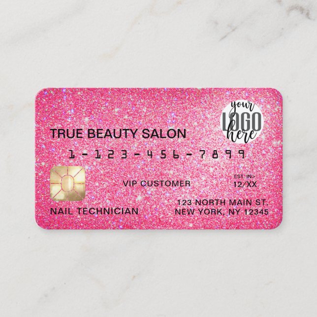 Carte De Visite Logo Chic Sparkly Neon Parties scintillant rose (Devant)