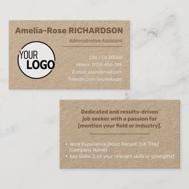 Carte De Visite Logo Classic Search Modèle papier Kraft Brown (Devant / Derrière)