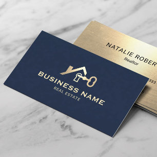 Carte De Visite Logo clé de la maison immobilière Marine moderne B