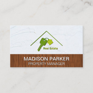 Carte De Visite Logo Clés de maison de l'immobilier Mur en bois