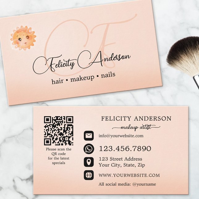 Carte de visite Logo Code QR Peach Beauté (Créateur téléchargé)