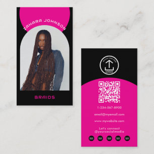 Carte De Visite Logo Code QR Photo Coiffure Maquillage Moderne Ros