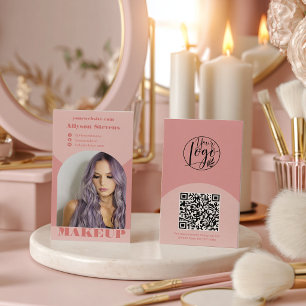 Carte De Visite Logo code QR photo maquillage rose arche moderne