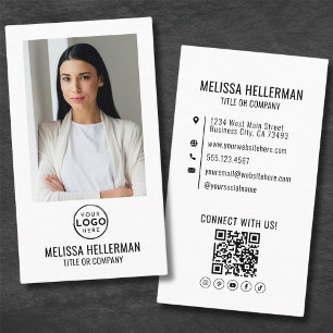 Carte De Visite Logo Code QR Photo Minimaliste Moderne Vertical