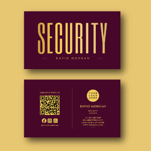 Carte De Visite Logo Code QR Sécurité Bordeaux Et Or