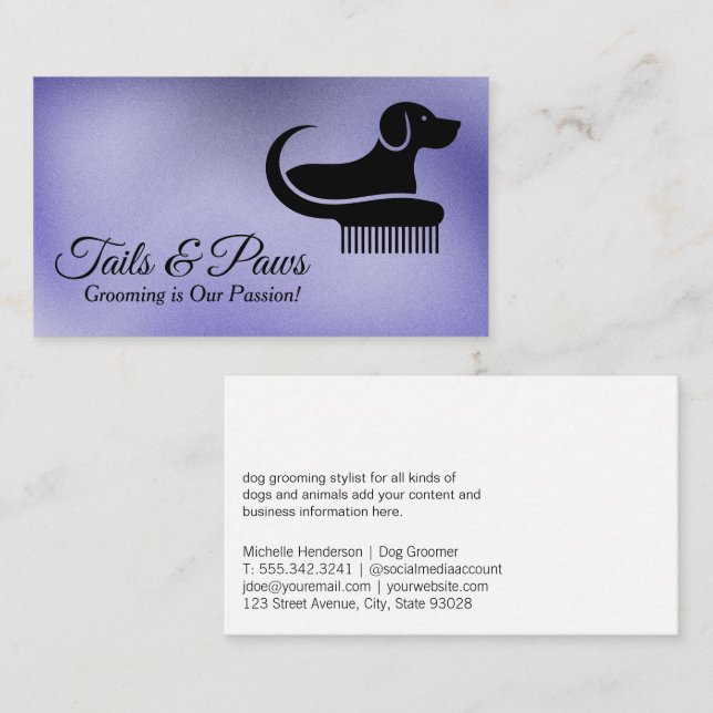 Carte De Visite Logo Comb Chien Grooming | Protection des animaux (Devant / Derrière)