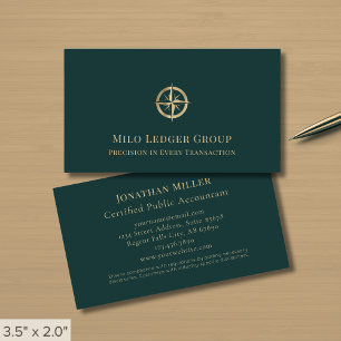 Carte De Visite Logo compas or sur fond vert foncé