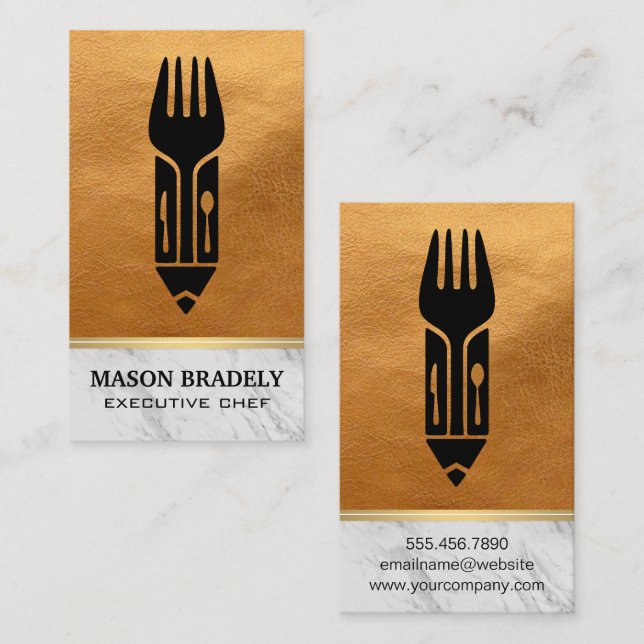 Carte De Visite Logo culinaire | Cuir | Marbre (Devant / Derrière)