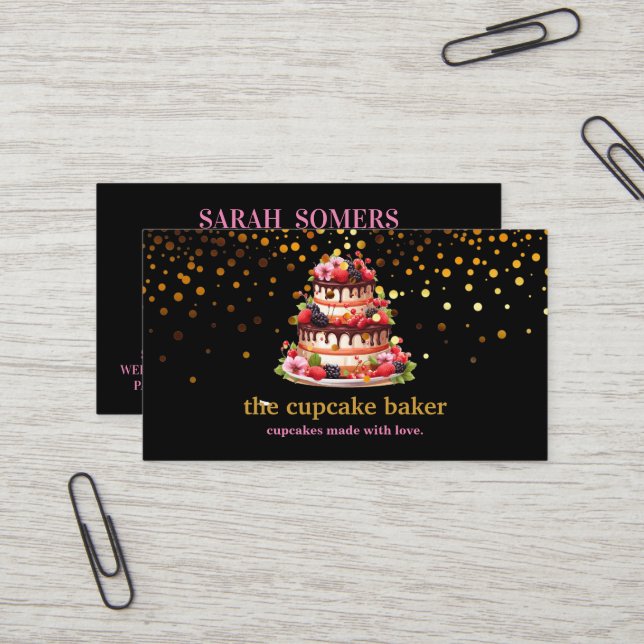 Carte De Visite Logo Cupcake Moderne Boulangerie Chef Cuisine Conf (Devant/Arrière en situation)