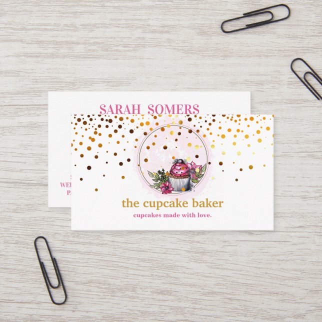 Carte De Visite Logo Cupcake Moderne Boulangerie Chef Cuisine Conf (Devant/Arrière en situation)